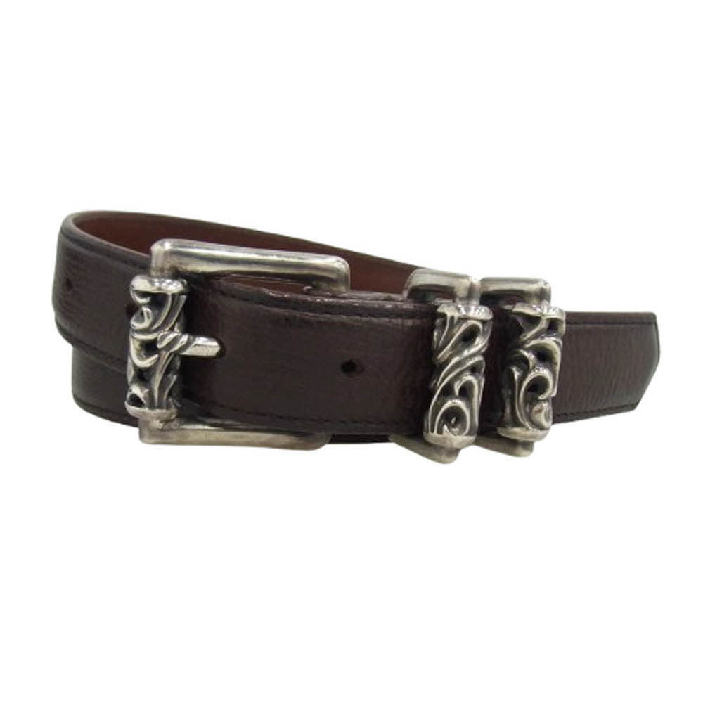 CHROME HEARTS クロムハーツ（原本無） BLT ROLLER 3PC 1.0 1.0inch ローラー バックル レザー ベルト ダークブラウン系 32【中古】