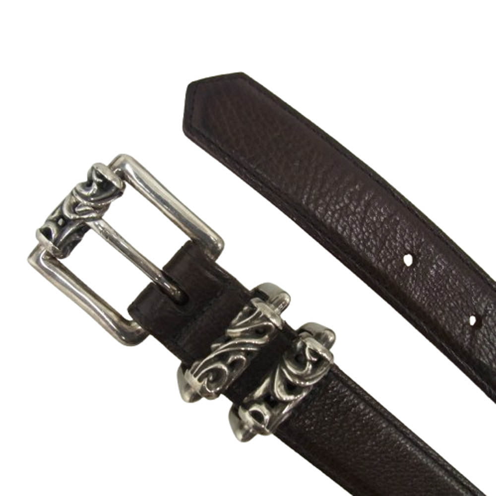 CHROME HEARTS クロムハーツ（原本無） BLT ROLLER 3PC 1.0 1.0inch ローラー バックル レザー ベルト ダークブラウン系 32【中古】