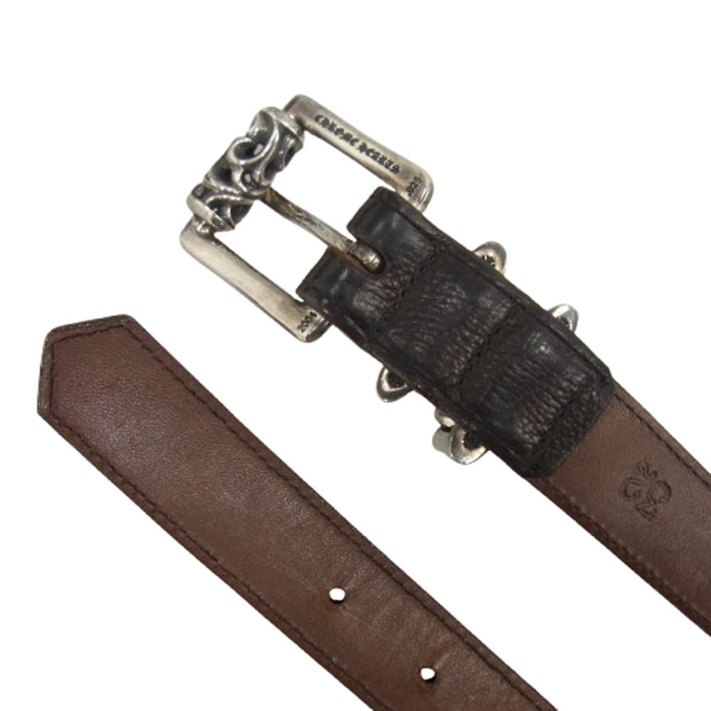 CHROME HEARTS クロムハーツ（原本無） BLT ROLLER 3PC 1.0 1.0inch ローラー バックル レザー ベルト ダークブラウン系 32【中古】