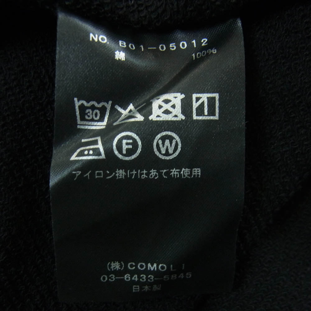 COMOLI コモリ 25SS B01-05012 LW コットン 裏毛 ジップ パーカー ブラック系 3【中古】