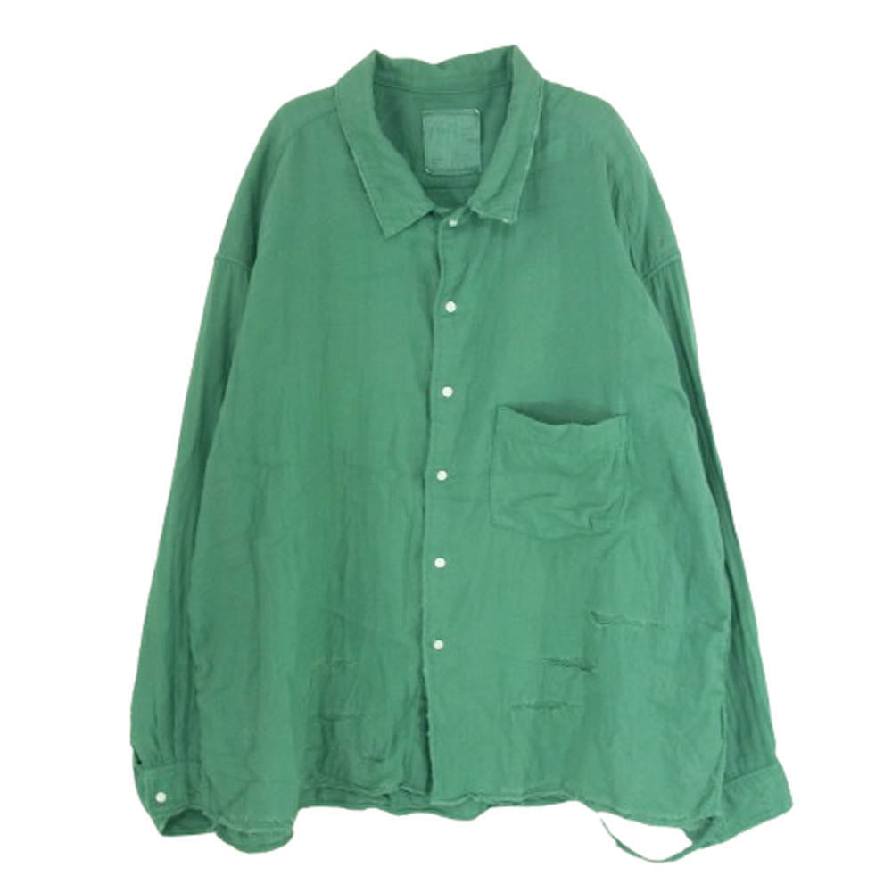 ANCELLM アンセルム 24SS anc-sh28-b DOUBLEGAUZE CRASH LS SHIRT ダブルガーゼ クラッシュ加工 長袖 シャツ グリーン系 2【中古】