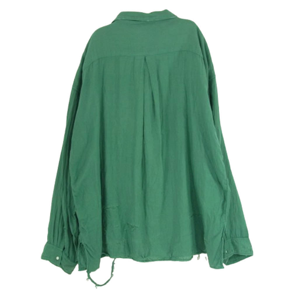 ANCELLM アンセルム 24SS anc-sh28-b DOUBLEGAUZE CRASH LS SHIRT ダブルガーゼ クラッシュ加工 長袖 シャツ グリーン系 2【中古】