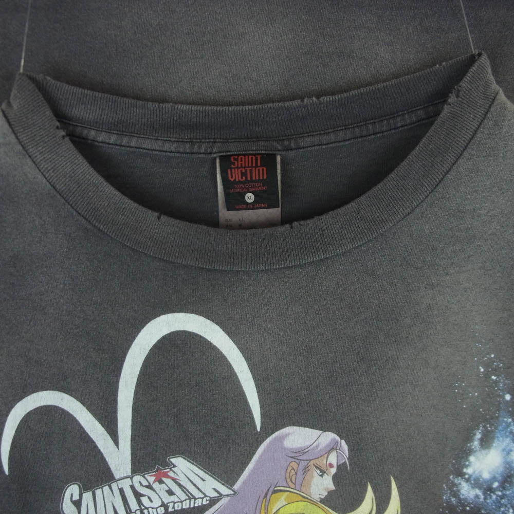 SAINT MICHAEL セントマイケル 24SS SM-YS8-0000-C27 SS_SS TEE MU 聖闘士星矢 ヴィンテージ加工 クルーネック 半袖 Tシャツ チャコール系 XL【中古】