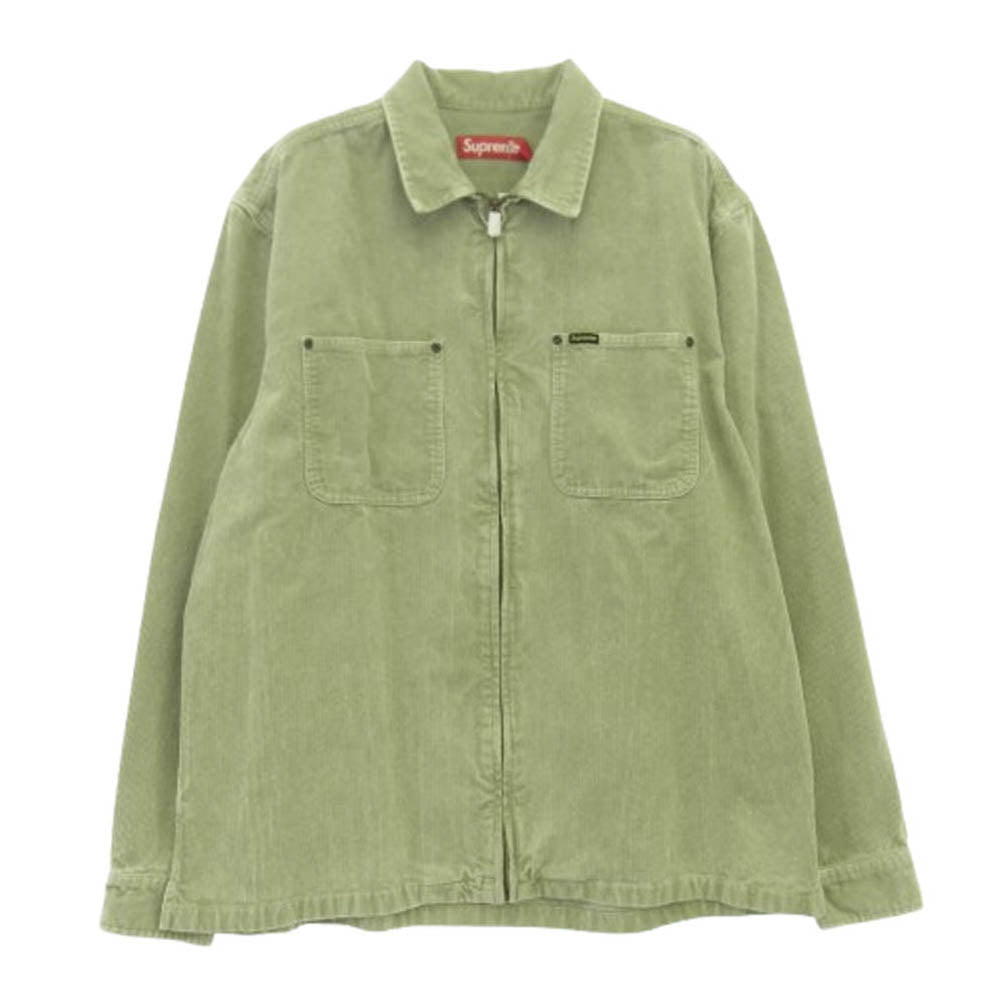 Supreme シュプリーム 24SS Washed Corduroy Zip Up Shirt ウォッシュ加工 コーデュロイ フルジップ 長袖シャツ ライトグリーン系 L【新古品】【未使用】【中古】