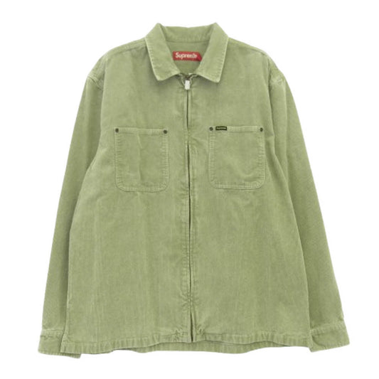 Supreme シュプリーム 24SS Washed Corduroy Zip Up Shirt ウォッシュ加工 コーデュロイ フルジップ 長袖シャツ ライトグリーン系 L【新古品】【未使用】【中古】