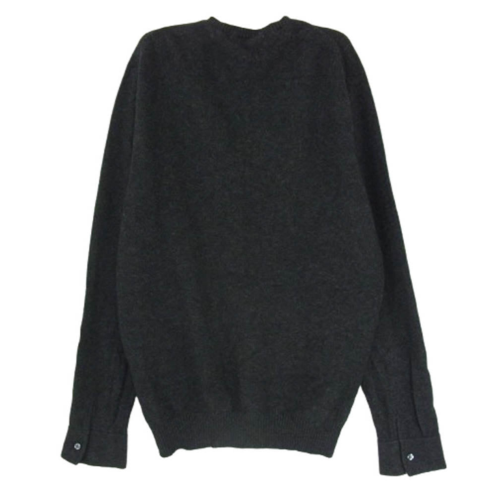 BURBERRY BLACK LABEL バーバリーブラックレーベル BMT23-522-07 カシミヤ混ウール ロゴ刺繍 袖裏ボーダーカフス クルーネック ニット ダークグレー系 2【中古】
