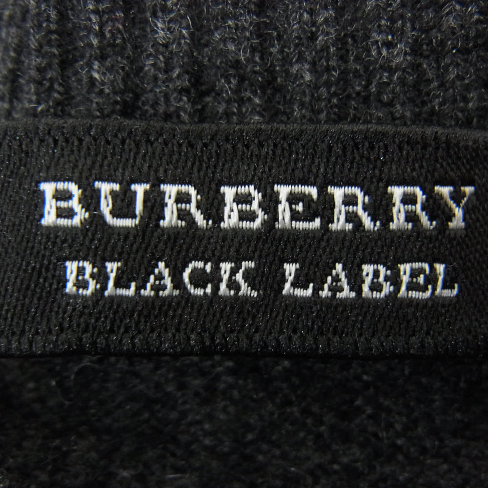 BURBERRY BLACK LABEL バーバリーブラックレーベル BMT23-522-07 カシミヤ混ウール ロゴ刺繍 袖裏ボーダーカフス クルーネック ニット ダークグレー系 2【中古】