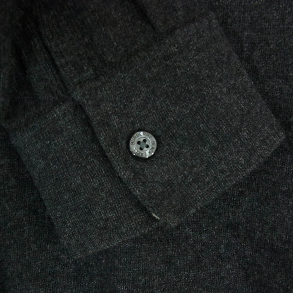 BURBERRY BLACK LABEL バーバリーブラックレーベル BMT23-522-07 カシミヤ混ウール ロゴ刺繍 袖裏ボーダーカフス クルーネック ニット ダークグレー系 2【中古】