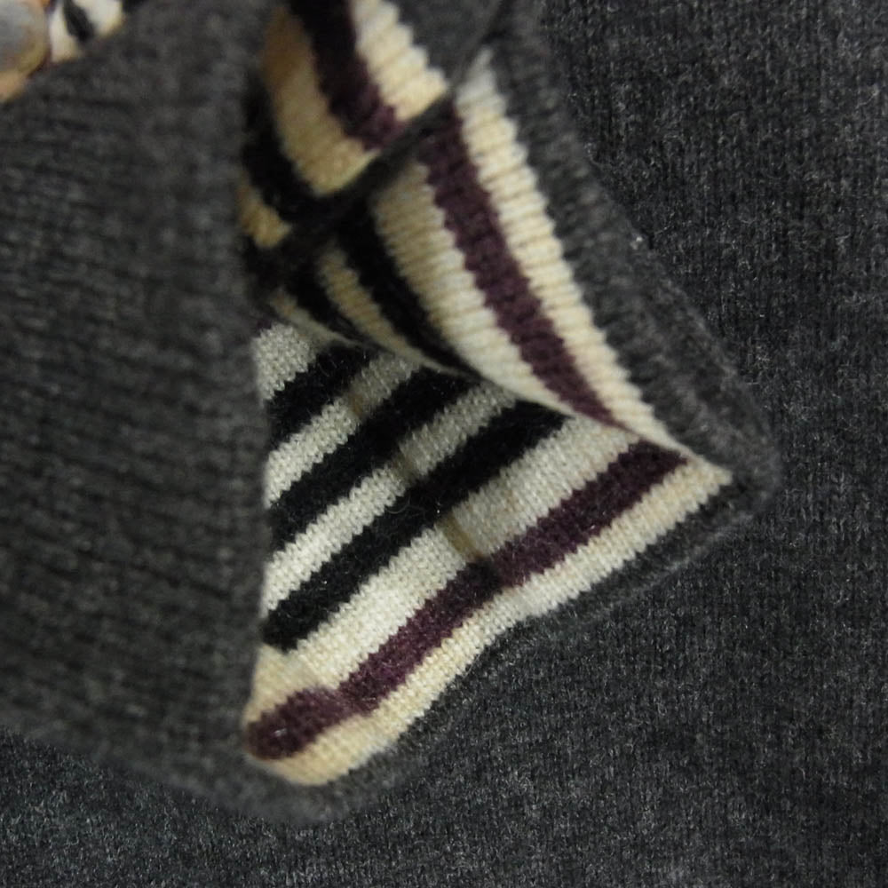 BURBERRY BLACK LABEL バーバリーブラックレーベル BMT23-522-07 カシミヤ混ウール ロゴ刺繍 袖裏ボーダーカフス クルーネック ニット ダークグレー系 2【中古】