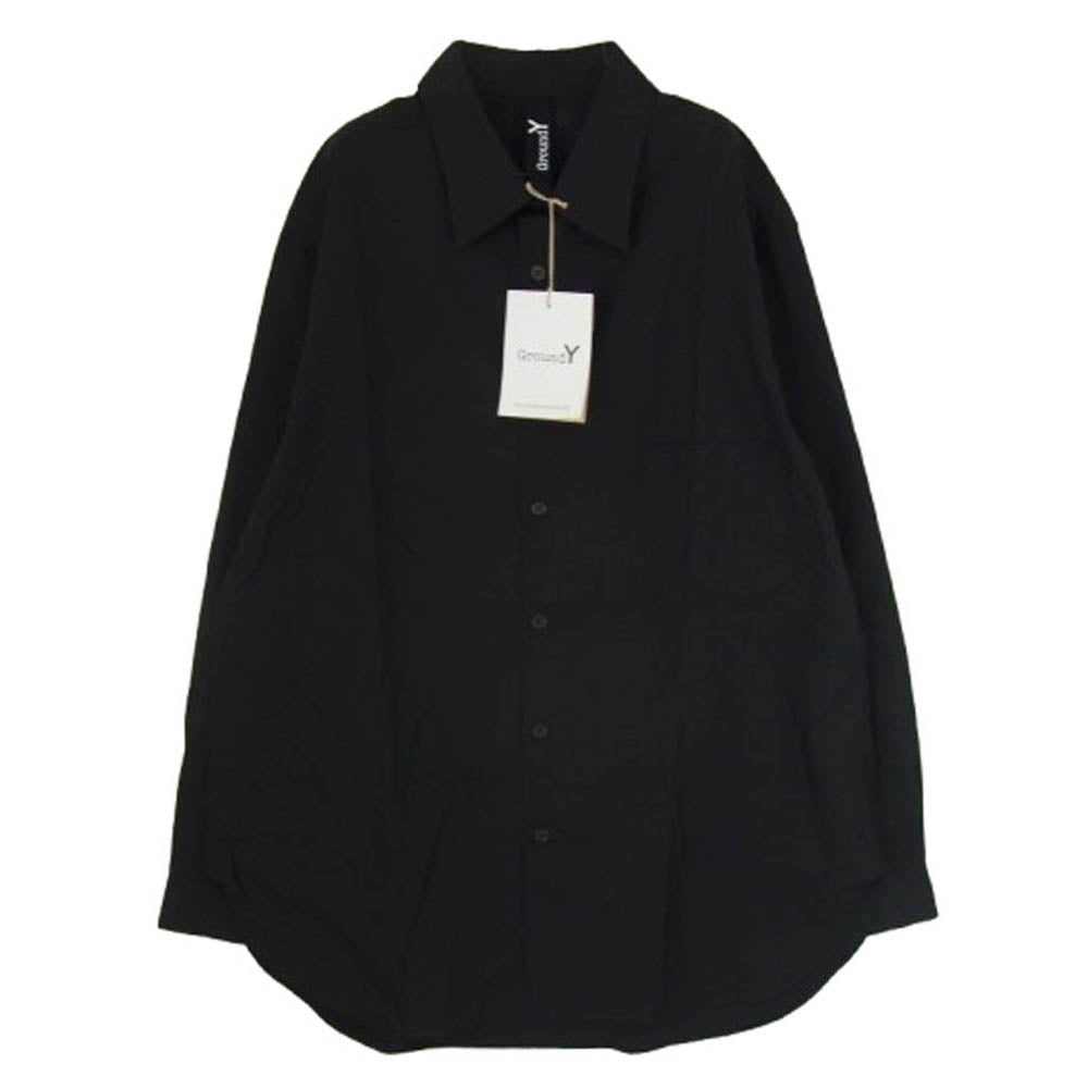 グラウンドワイ ヨウジヤマモト GP-B03-018 COTTON BROADCLOTH STANDARD BIG SHIRT コットンブロードクロス スタンダード ビッグ シャツ ブラック系 03【極上美品】【中古】