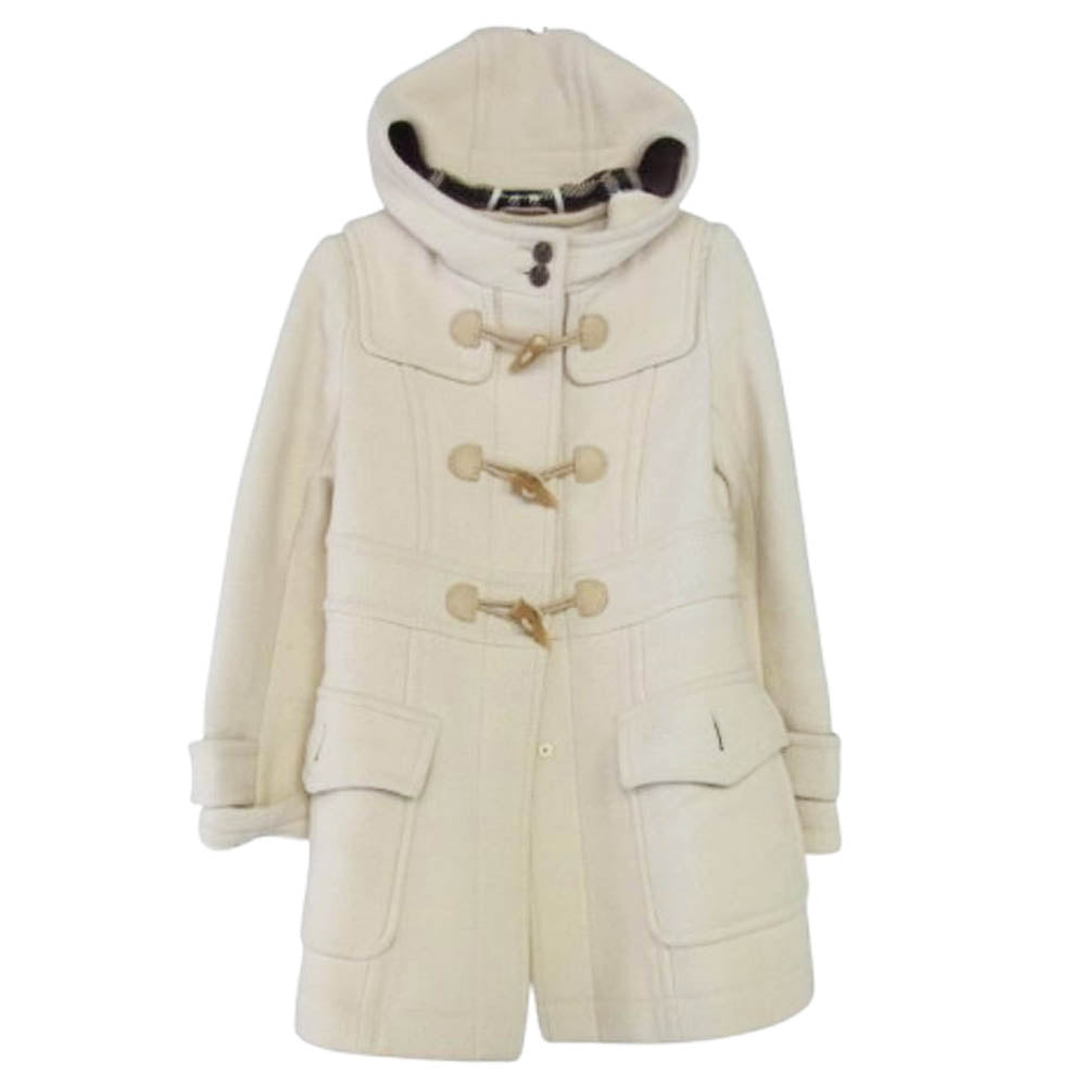 BURBERRY BLUE LABEL バーバリーブルーレーベル フード付き ボタンダウン ウール コート オフホワイト系 38【中古】
