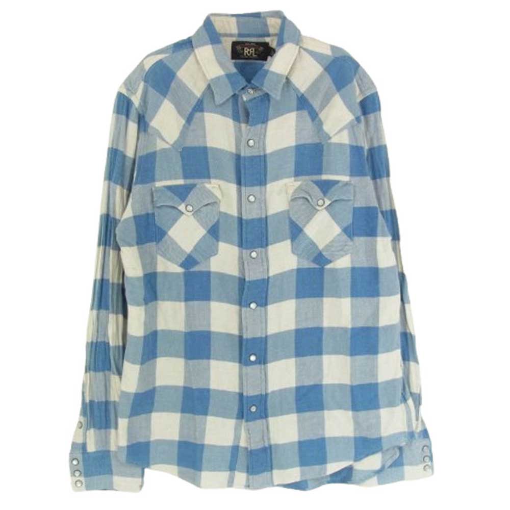RRL ダブルアールエル 加工 ネル チェック ウエスタン シャツ ライトブルー系 M【中古】