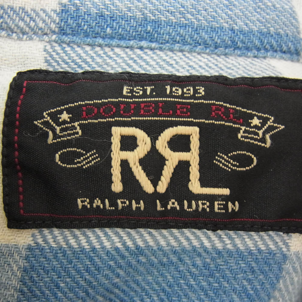 RRL ダブルアールエル 加工 ネル チェック ウエスタン シャツ ライトブルー系 M【中古】