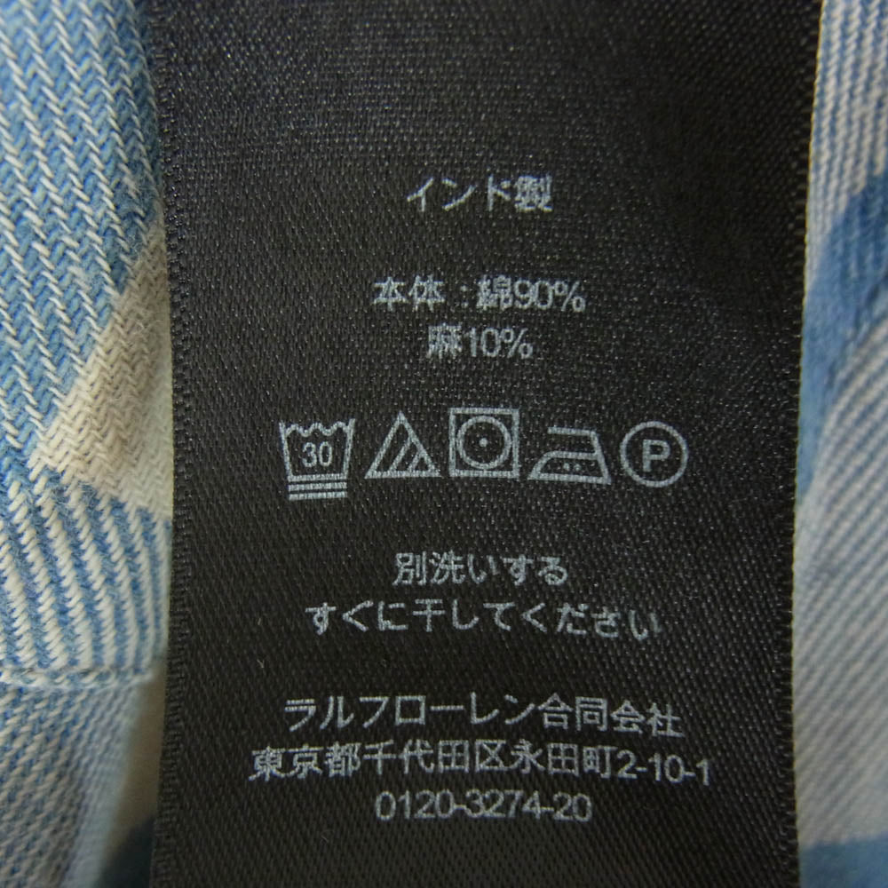 RRL ダブルアールエル 加工 ネル チェック ウエスタン シャツ ライトブルー系 M【中古】