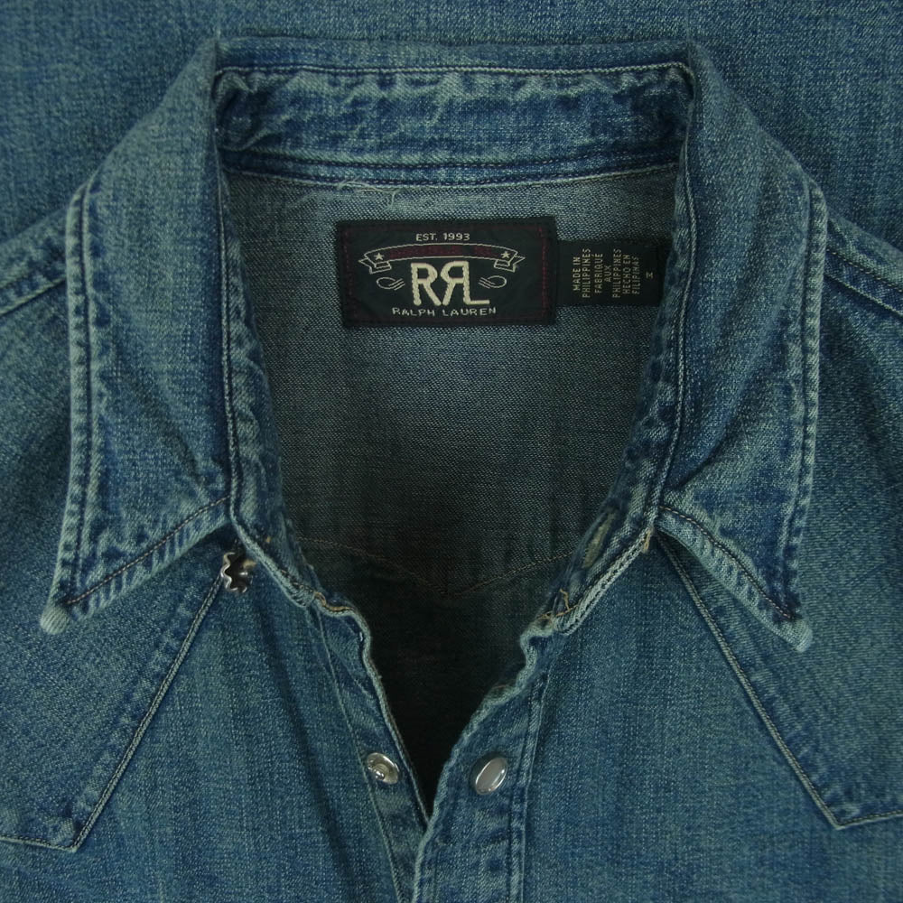 RRL ダブルアールエル 加工 デニム ウエスタン シャツ インディゴブルー系 M【中古】