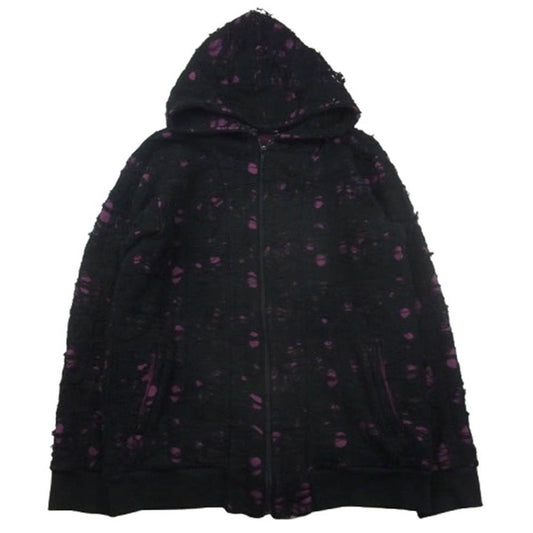 HEX ANTISTYLE ヘックスアンチスタイル クラッシュ加工 ジップ フード パーカー ブラック系 パープル系 L【中古】
