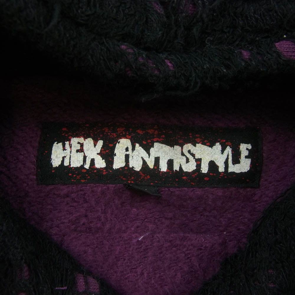 HEX ANTISTYLE ヘックスアンチスタイル クラッシュ加工 ジップ フード パーカー ブラック系 パープル系 L【中古】