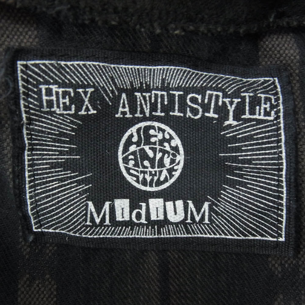 HEX ANTISTYLE ヘックスアンチスタイル フード付き バックプリント チェック 長袖 シャツ グリーン系 M【中古】