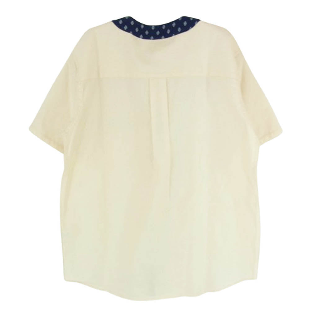 Pherrow's フェローズ 24S-PTS1 ノーカラー 半袖 シャツ オフホワイト系 インディゴブルー系 L【美品】【中古】