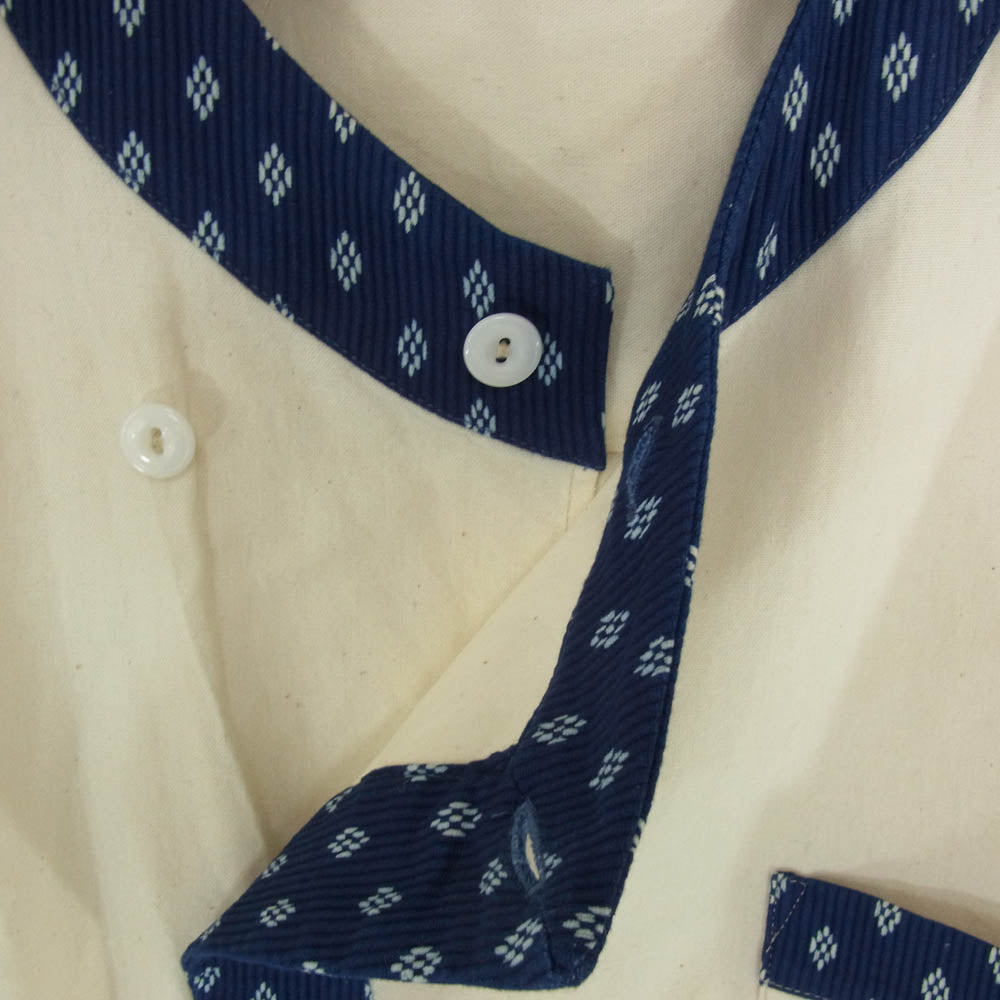 Pherrow's フェローズ 24S-PTS1 ノーカラー 半袖 シャツ オフホワイト系 インディゴブルー系 L【美品】【中古】