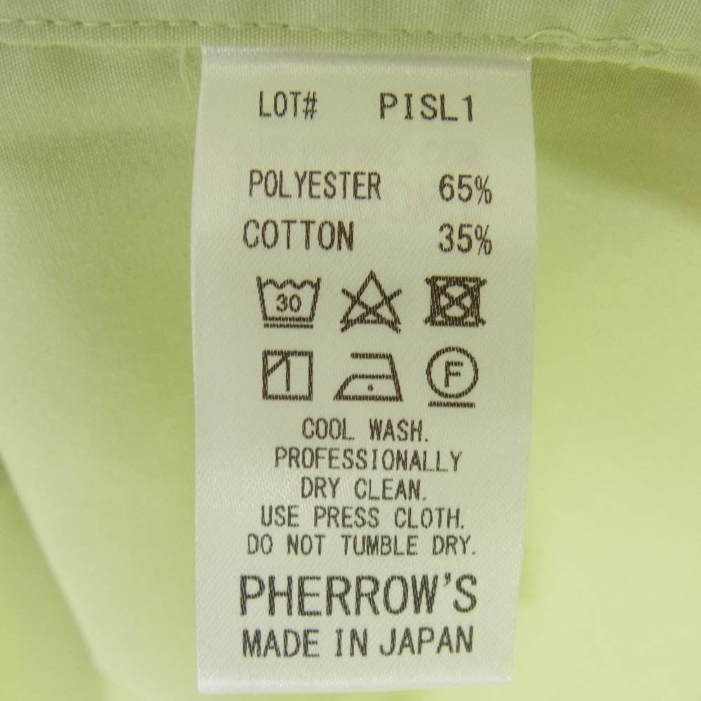 Pherrow's フェローズ 24S-PISL1 オープンカラー 長袖 シャツ ライトグリーン系 L【美品】【中古】