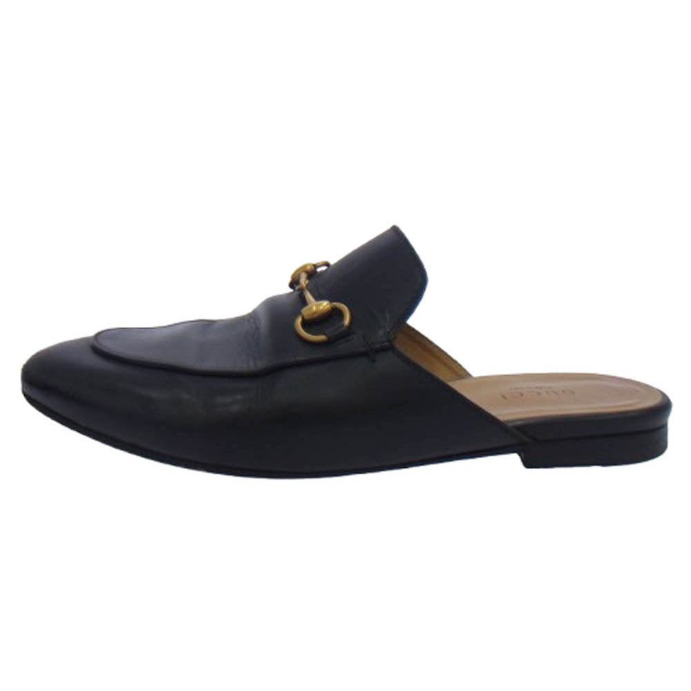 GUCCI グッチ 423513 ホースビット プリンスタウン ゴールド金具 レザー スリッパ シューズ ブラック系 37【中古】