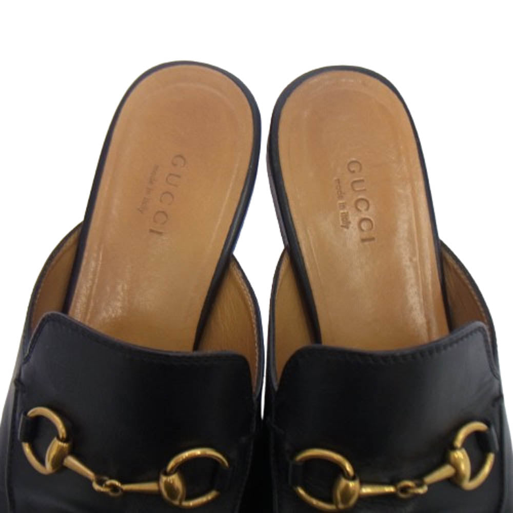 GUCCI グッチ 423513 ホースビット プリンスタウン ゴールド金具 レザー スリッパ シューズ ブラック系 37【中古】