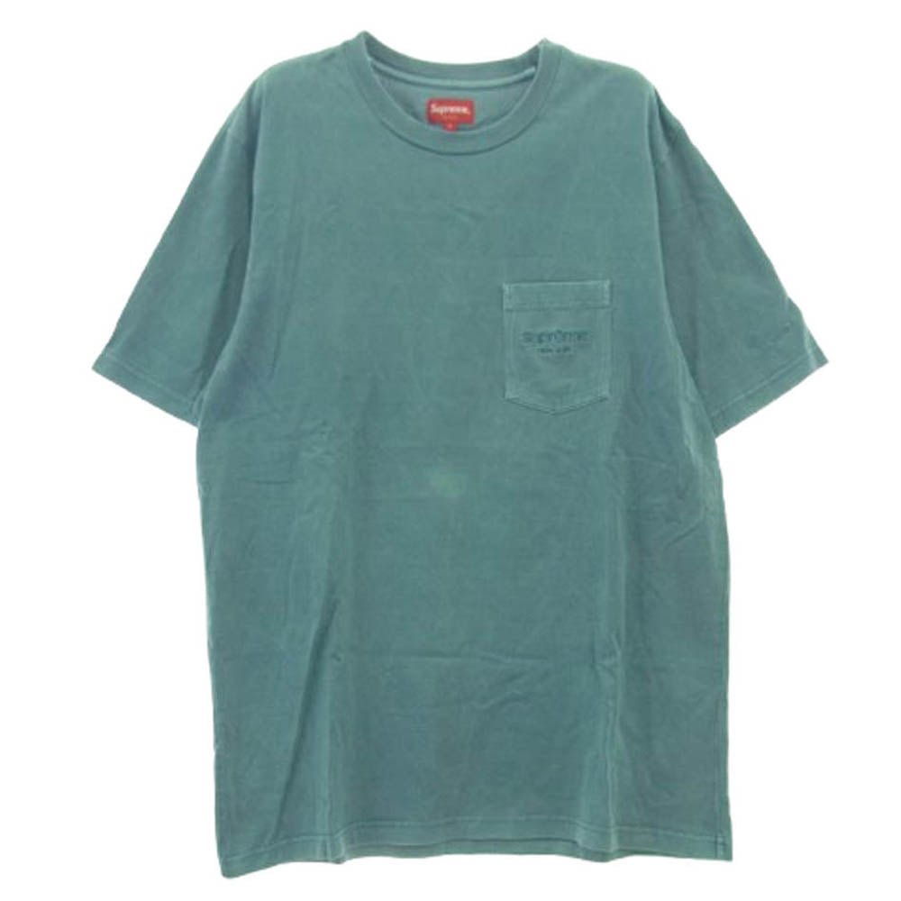 Supreme シュプリーム 20SS Overdyed Pocket Tee オーバーダイド ロゴ刺繍 ポケット Tシャツ 半袖カットソー ブルー系 L【美品】【中古】