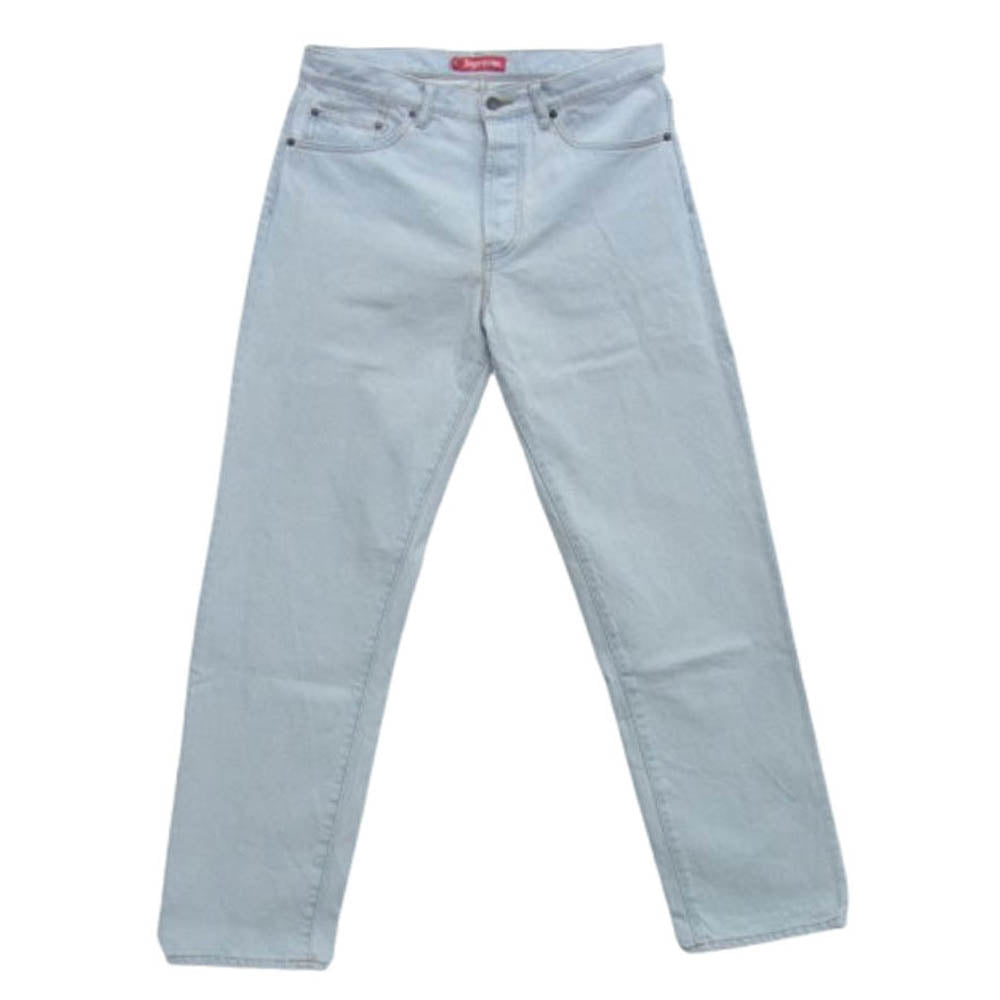 Supreme シュプリーム Washed Regular Jeans スター刺繍 ウォッシュド加工 レギュラージーンズ ボタンフライ デニムパンツ ライトブルー系 32【中古】