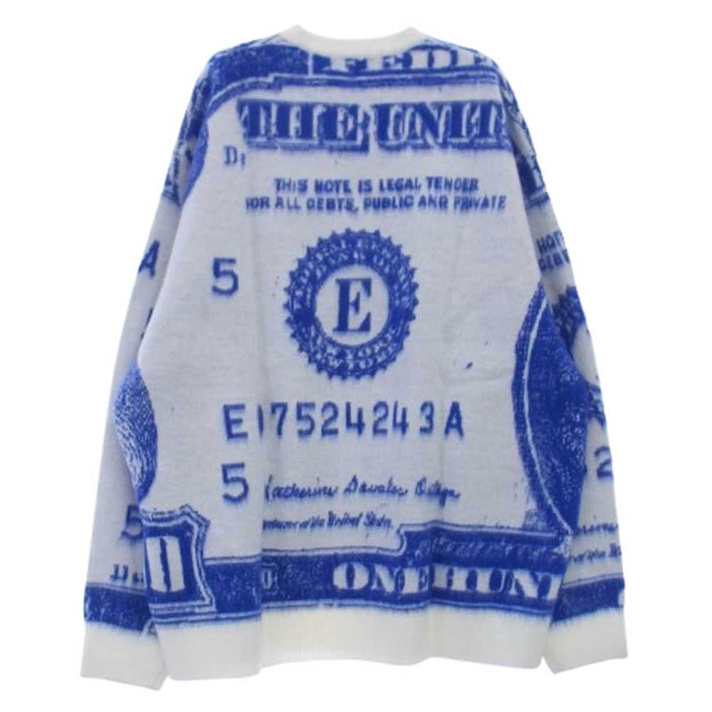 Supreme シュプリーム 25SS MONEY SWEATER マネーセーター 総柄 クルーネックニット ブルー系 ホワイト系 L【新古品】【未使用】【中古】