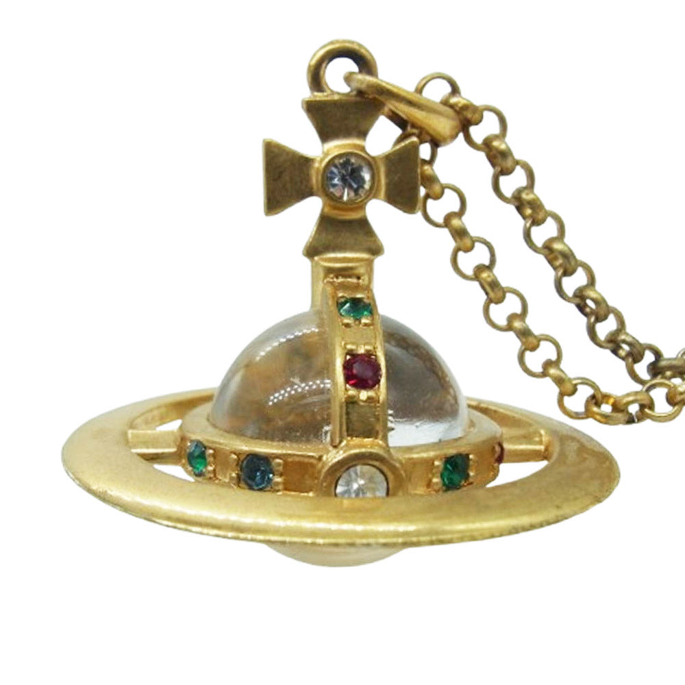 Vivienne Westwood ヴィヴィアンウエストウッド オーブ ラインストーン ネックレス ゴールド系【中古】