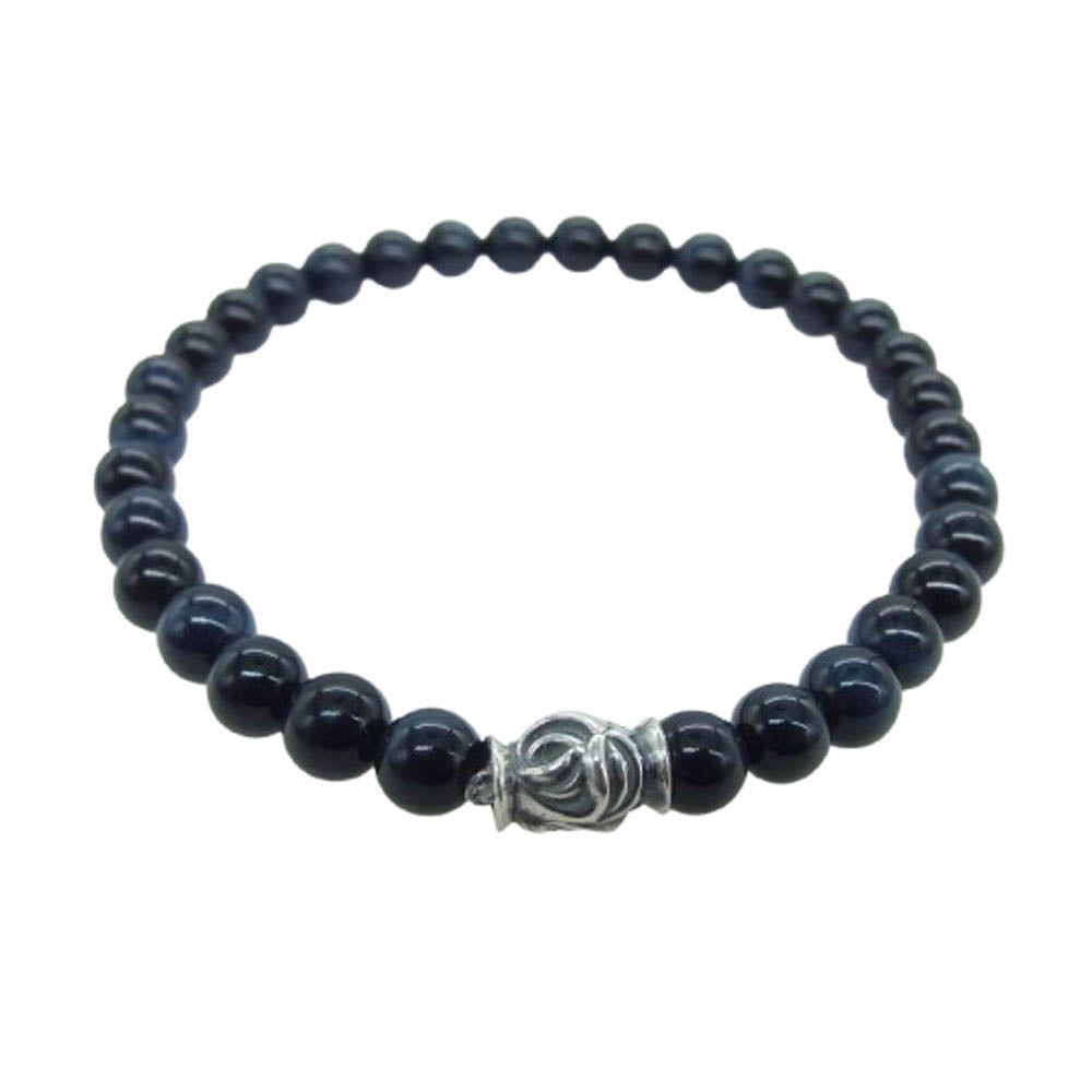 LONE ONES ロンワンズ MFSB-0001S-BTE 販売証明書カード付 イーグル ビード S ブルータイガーアイ 6mm ストーン ビーズ ブレスレット ブラック系【美品】【中古】