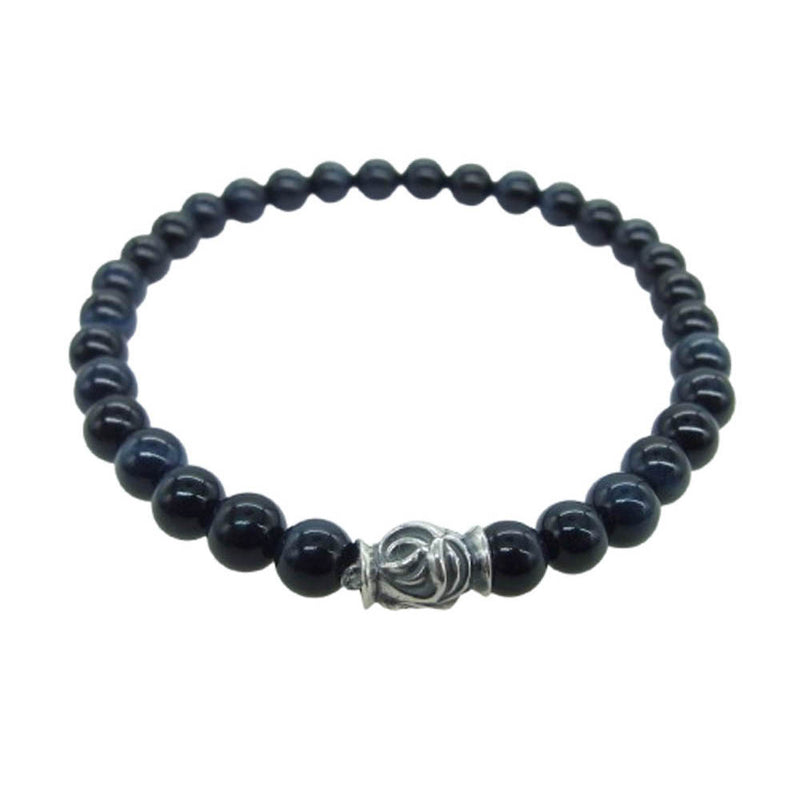 LONE ONES ロンワンズ MFSB-0001S-BTE 販売証明書カード付 イーグル ビード S ブルータイガーアイ 6mm ストーン ビーズ ブレスレット ブラック系【美品】【中古】