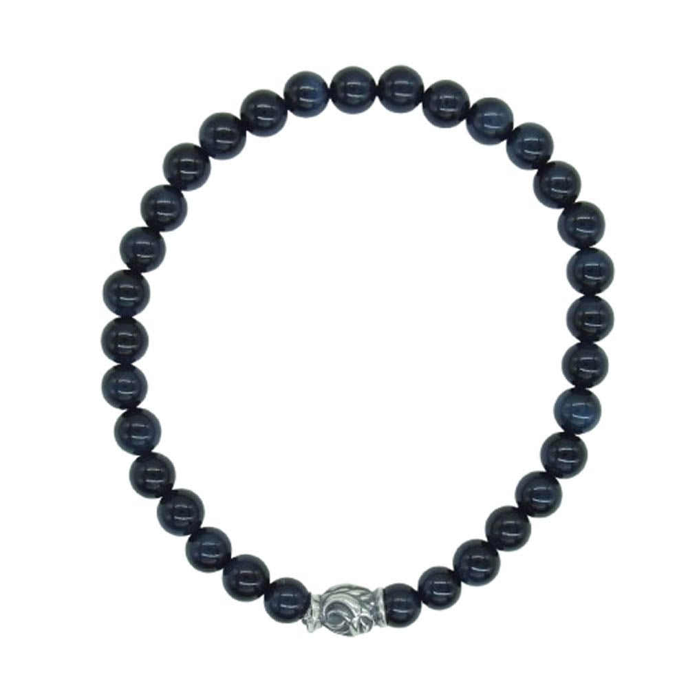 LONE ONES ロンワンズ MFSB-0001S-BTE 販売証明書カード付 イーグル ビード S ブルータイガーアイ 6mm ストーン ビーズ ブレスレット ブラック系【美品】【中古】