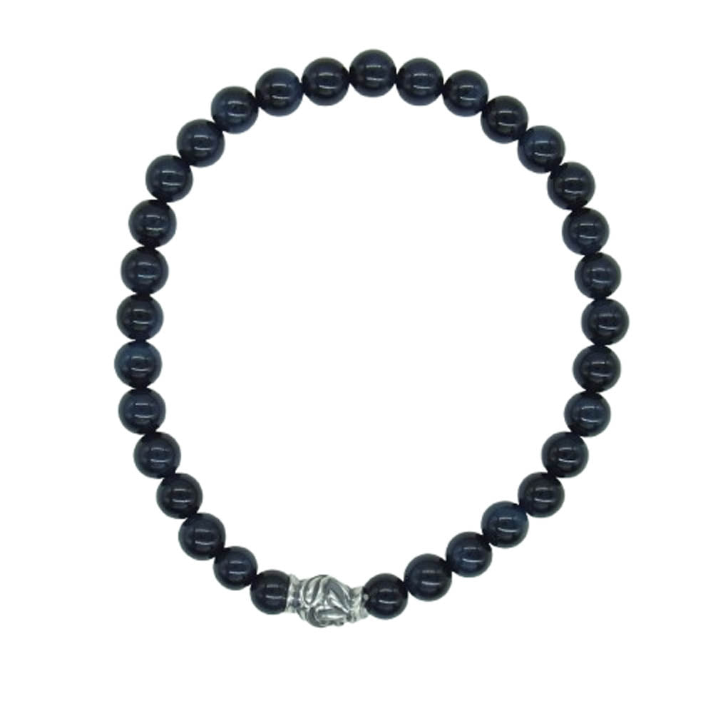 LONE ONES ロンワンズ MFSB-0001S-BTE 販売証明書カード付 イーグル ビード S ブルータイガーアイ 6mm ストーン ビーズ ブレスレット ブラック系【美品】【中古】