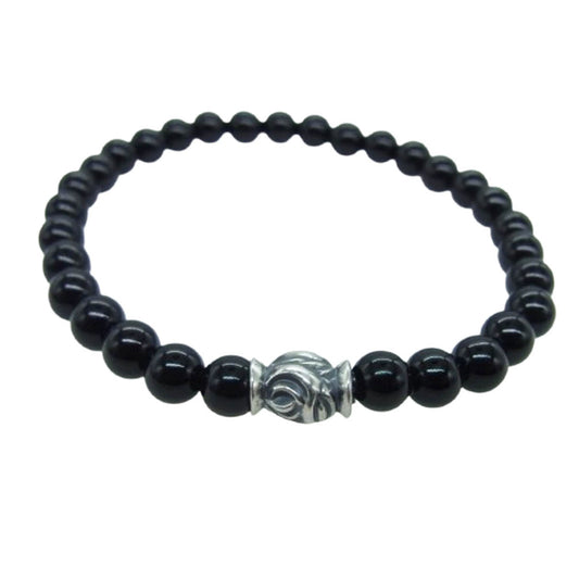 LONE ONES ロンワンズ MFSB-0001S-SO 販売証明書カード付 イーグル ビード S シャイニーオニキス 6mm ストーン ビーズ ブレスレット ブラック系【美品】【中古】