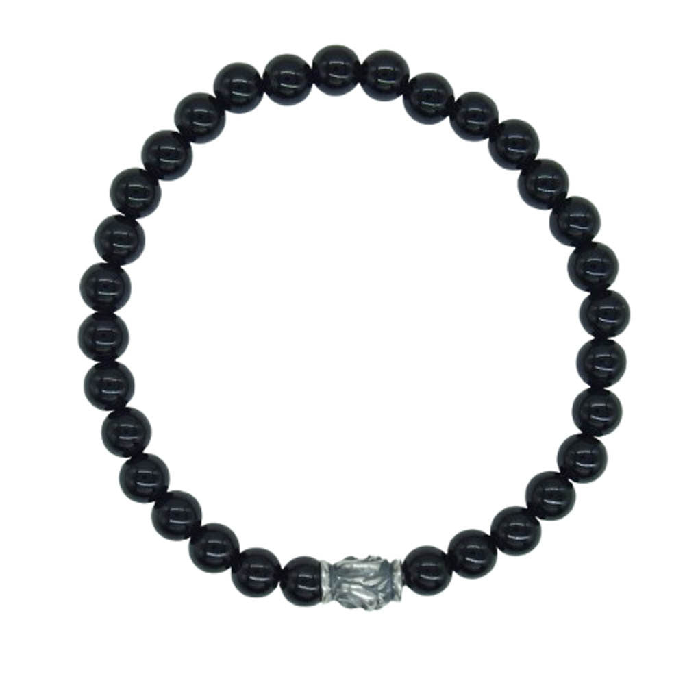 LONE ONES ロンワンズ MFSB-0001S-SO 販売証明書カード付 イーグル ビード S シャイニーオニキス 6mm ストーン ビーズ ブレスレット ブラック系【美品】【中古】