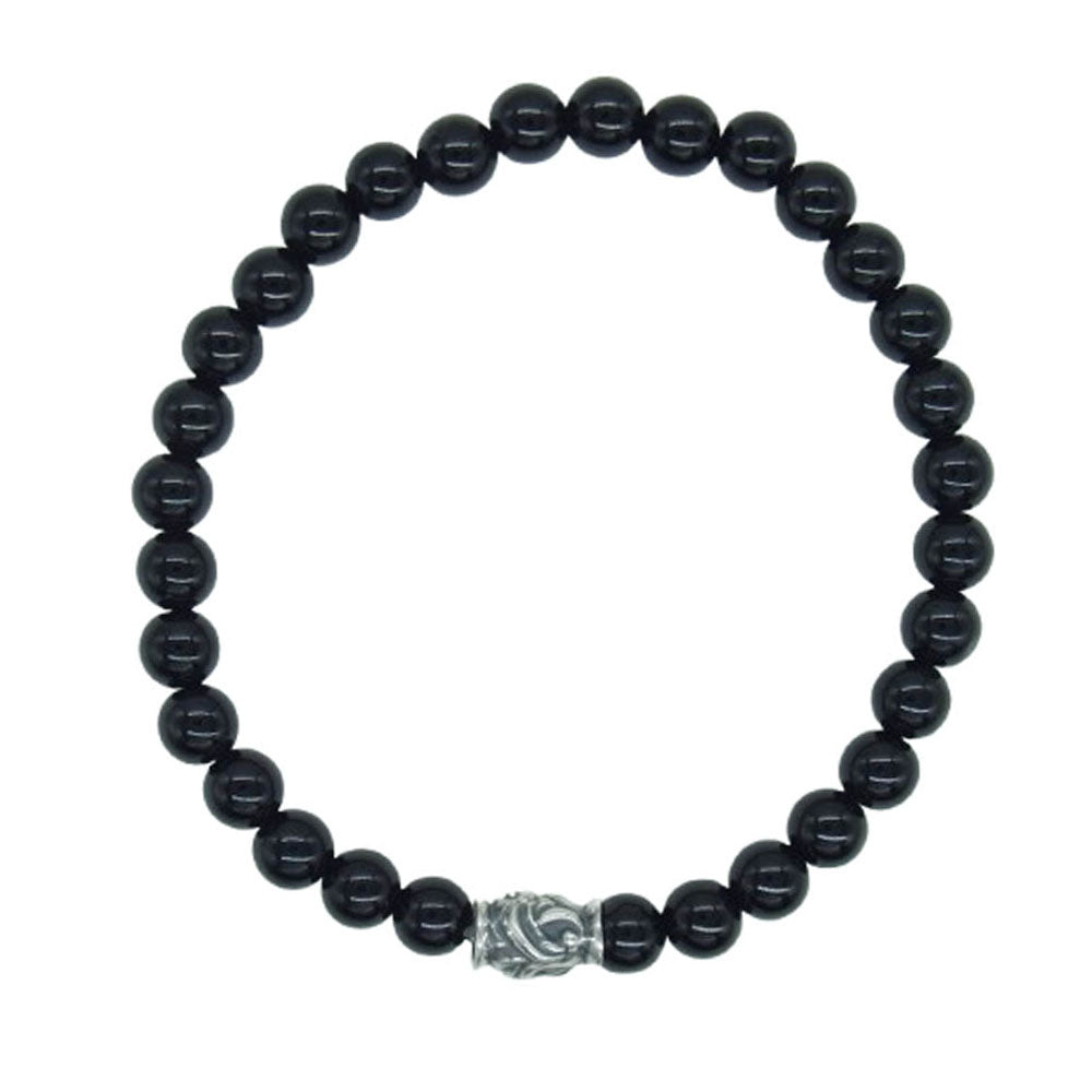 LONE ONES ロンワンズ MFSB-0001S-SO 販売証明書カード付 イーグル ビード S シャイニーオニキス 6mm ストーン ビーズ ブレスレット ブラック系【美品】【中古】