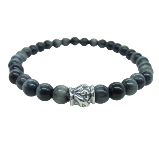 LONE ONES ロンワンズ MFSB-0002S-EE 販売証明書カード付 ホーク ビード S イーグルアイ 6mm ストーン ビーズ ブレスレット ブラック系【美品】【中古】