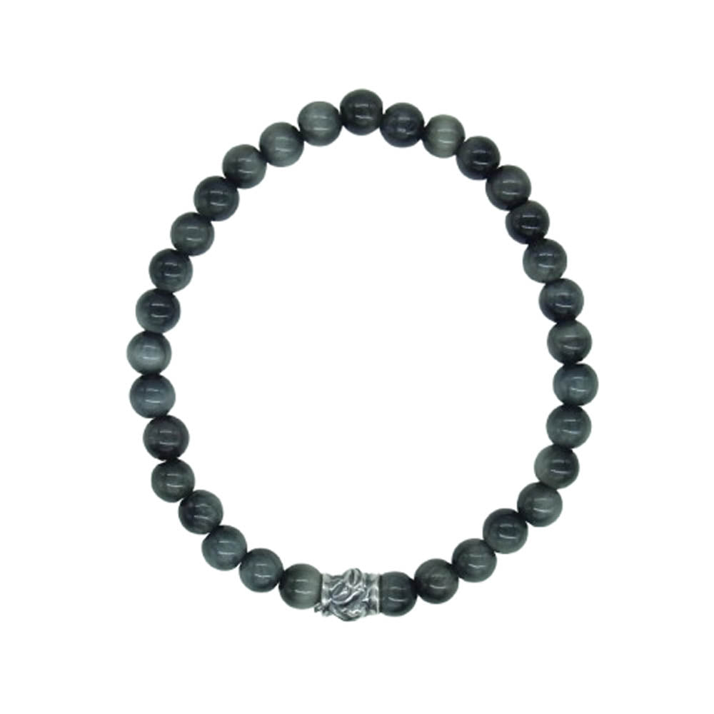 LONE ONES ロンワンズ MFSB-0002S-EE 販売証明書カード付 ホーク ビード S イーグルアイ 6mm ストーン ビーズ ブレスレット ブラック系【美品】【中古】