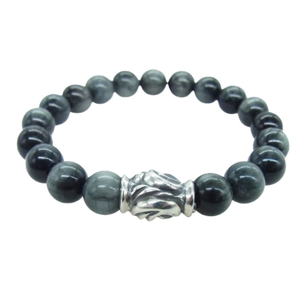 LONE ONES ロンワンズ MFSB-0001-EE 販売証明書カード付 イーグルビード イーグルアイ 10mm ストーン ビーズ ブレスレット ダークグレー系【美品】【中古】