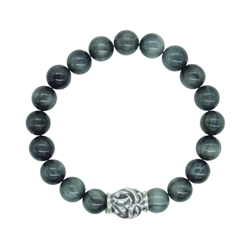 LONE ONES ロンワンズ MFSB-0001-EE 販売証明書カード付 イーグルビード イーグルアイ 10mm ストーン ビーズ ブレスレット ダークグレー系【美品】【中古】