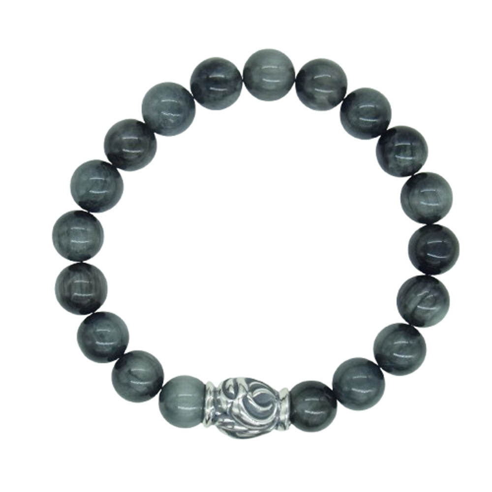 LONE ONES ロンワンズ MFSB-0001-EE 販売証明書カード付 イーグルビード イーグルアイ 10mm ストーン ビーズ ブレスレット ダークグレー系【美品】【中古】