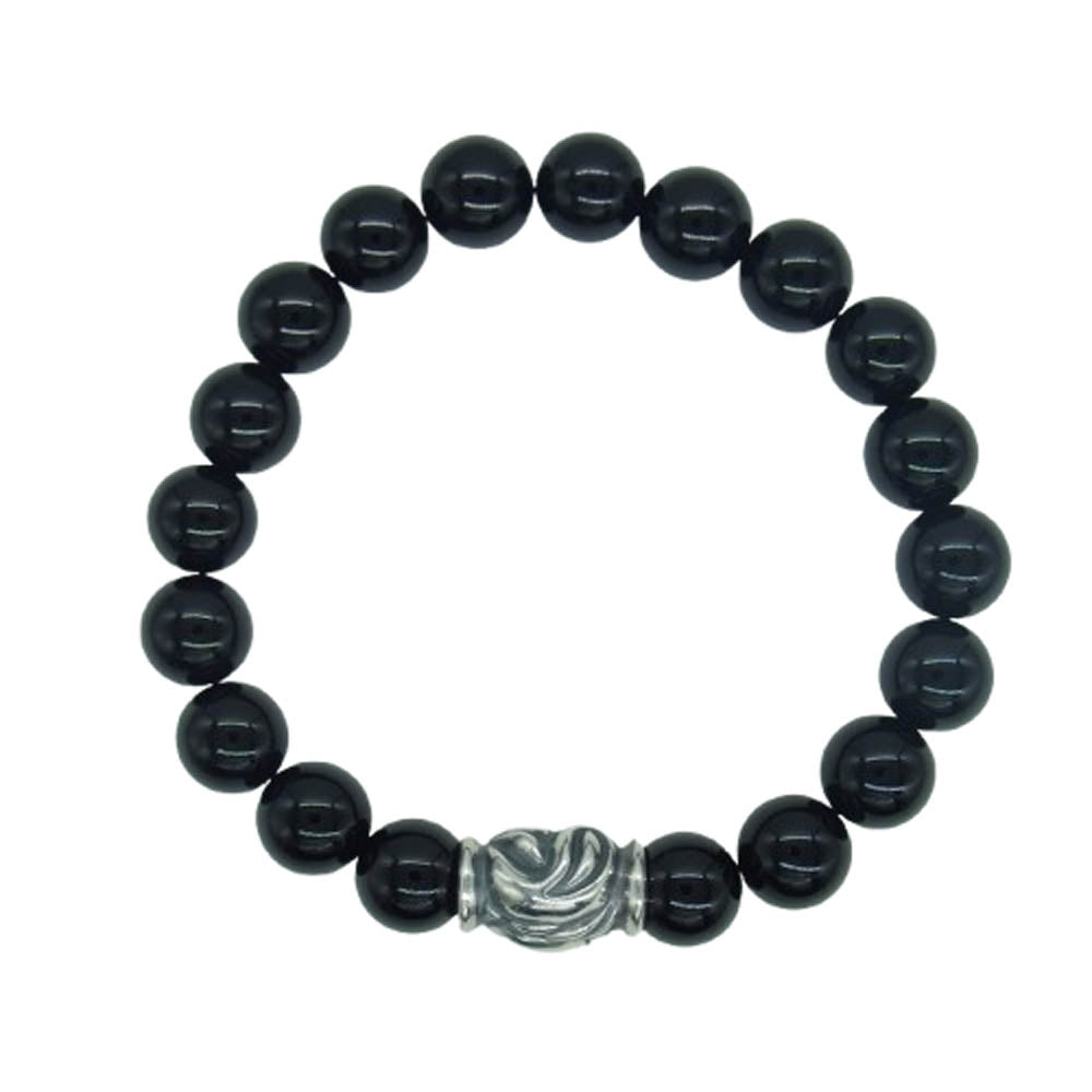 LONE ONES ロンワンズ MFSB-0001-SO 販売証明書カード付 イーグル ビード シャイニーオニキス 10mm ストーン ビーズ ブレスレット ブラック系【美品】【中古】