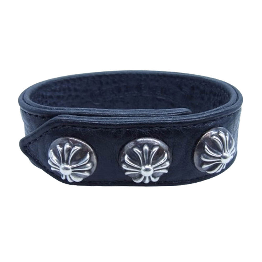 CHROME HEARTS クロムハーツ（原本無） 3BTN 2SNP クロスボール 3ボタン2スナップ レザー ブレスレット ブラック系【中古】