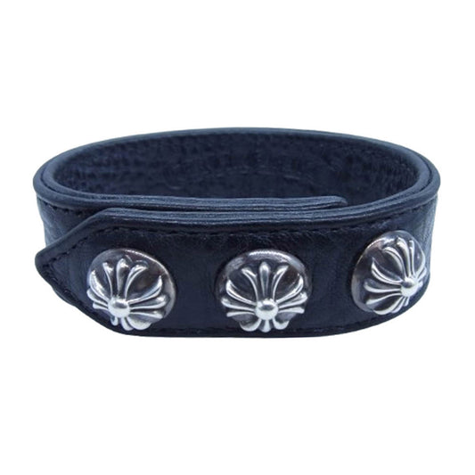 CHROME HEARTS クロムハーツ（原本無） 3BTN 2SNP クロスボール 3ボタン2スナップ レザー ブレスレット ブラック系【中古】
