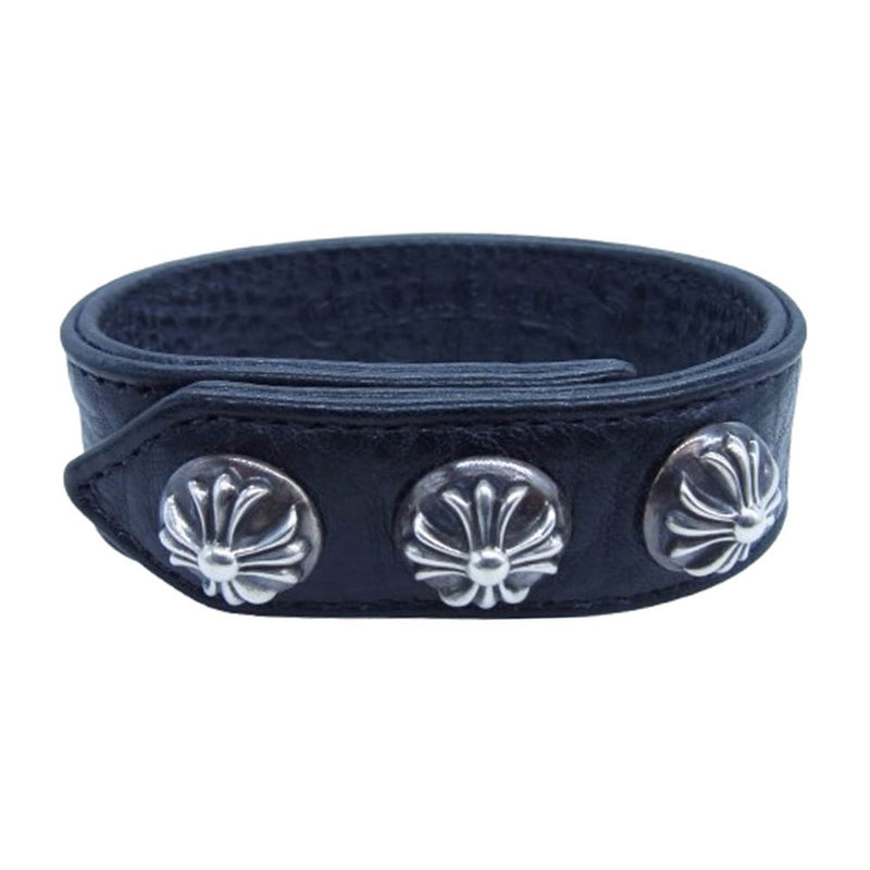 CHROME HEARTS クロムハーツ（原本無） 3BTN 2SNP クロスボール 3ボタン2スナップ レザー ブレスレット ブラック系【中古】