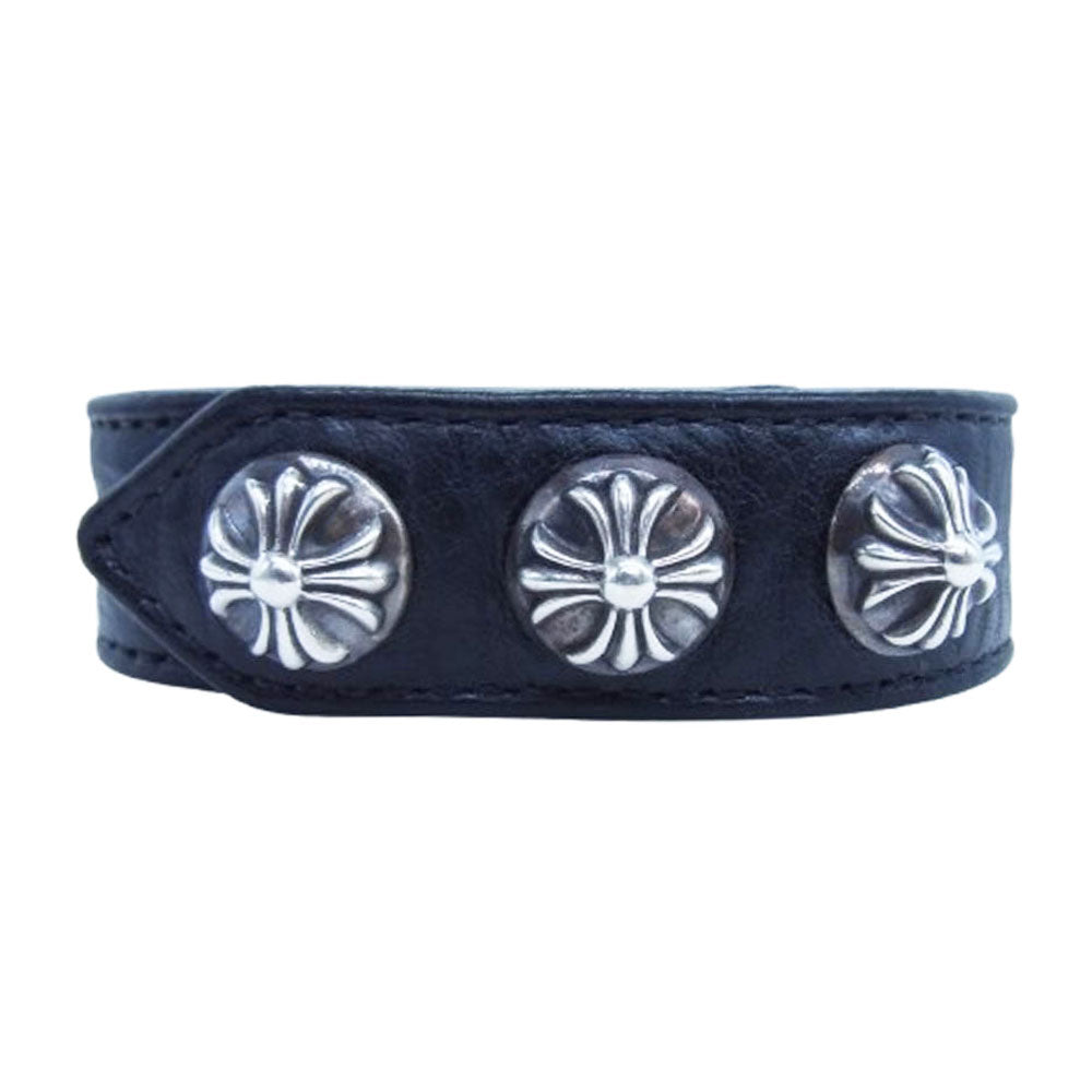 CHROME HEARTS クロムハーツ（原本無） 3BTN 2SNP クロスボール 3ボタン2スナップ レザー ブレスレット ブラック系【中古】