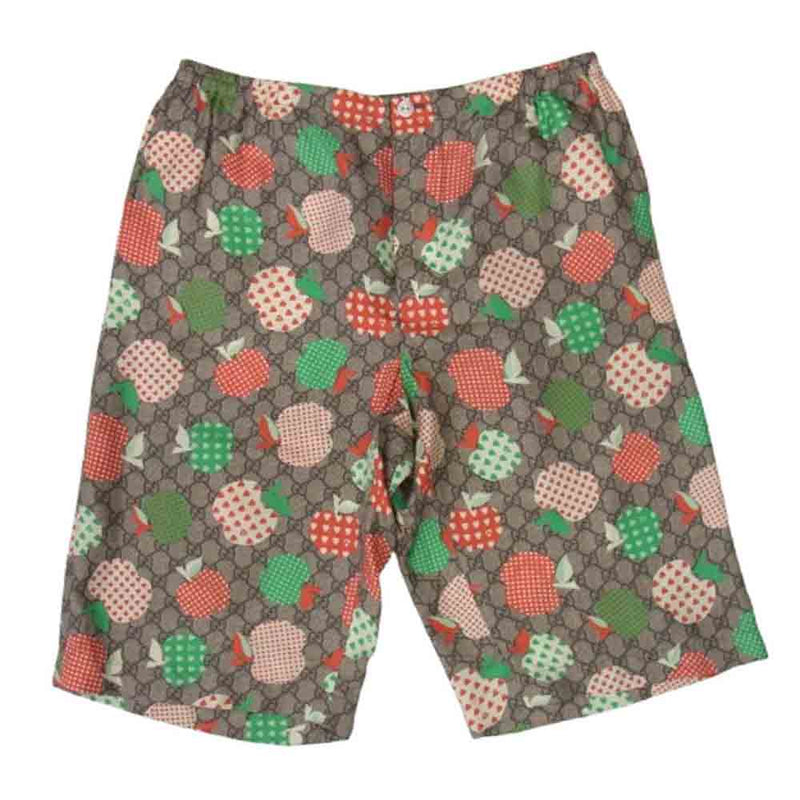 GUCCI グッチ GG総柄 アップル シルク ショーツ ショート ハーフ パンツ ブラウン系 46【美品】【中古】
