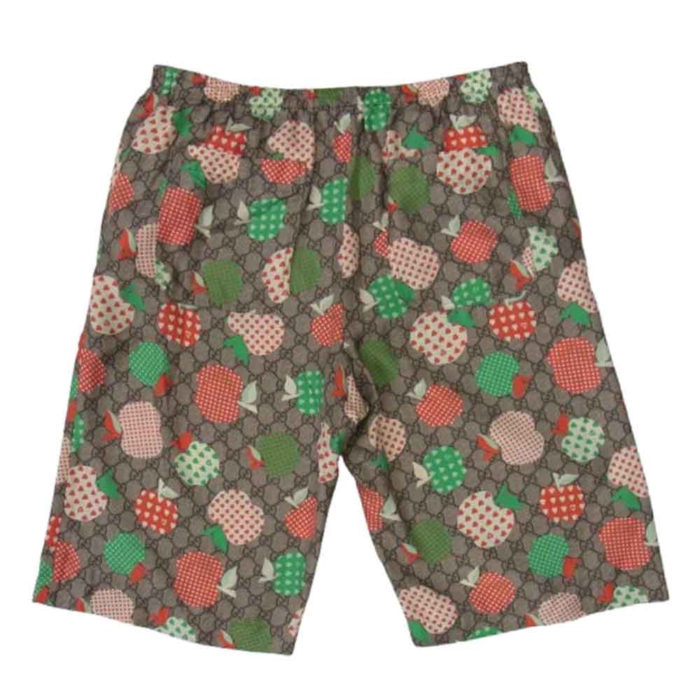 GUCCI グッチ GG総柄 アップル シルク ショーツ ショート ハーフ パンツ ブラウン系 46【美品】【中古】